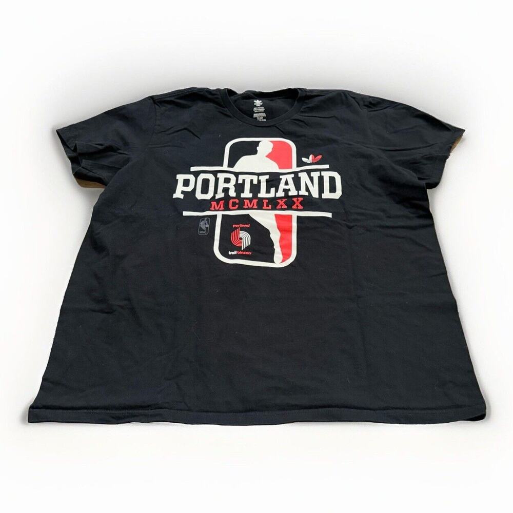 Adidas Mens Black Portland Trailblazers MCMLXX Short Sleeve T-Shirt Size XXL 2XL